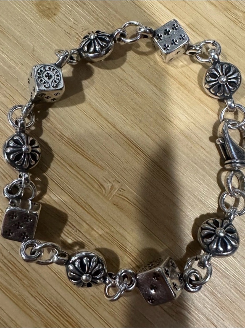 Chrome Hearts Silver Floral & Dice Charm Bracelet - Silver